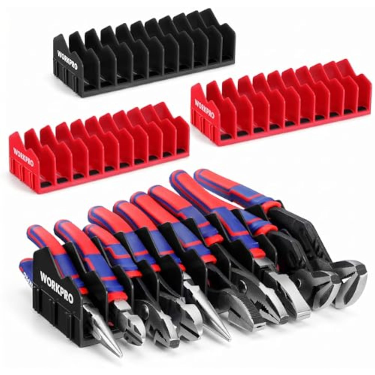 WORKPRO 4-Pack Plier Organizer Rack, Pliers Holder and Cutter Organizers with Non-Slip Rubber Base, 40-Slot Tool Box Organizer, Tool Drawer Organizer, Tool Storage, Plier Rack (Pliers Not Included)