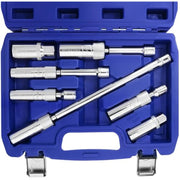 Spark plug socket set kit in blue case with swivel extensions and sockets