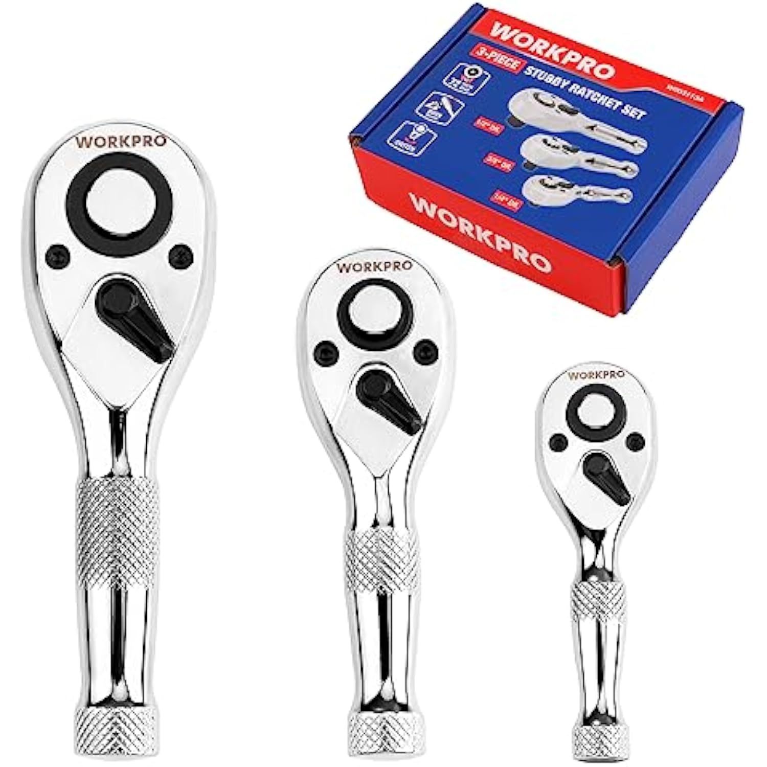 WORKPRO 3-Piece Stubby Ratchet Set, Quick Release Reversible, 1/4
