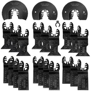 Oscillating saw blade set, multiple black bi-metal blades with different tooth patterns
