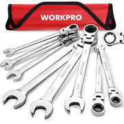 WORKPRO 8-piece chrome ratcheting combination wrench set with metric sizes