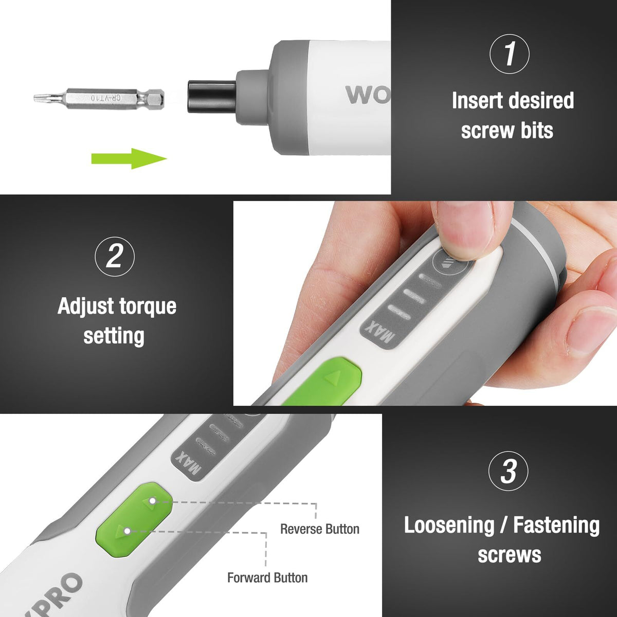 WORKPRO 4V cordless electric screwdriver kit with innovation quality, durable, secure, convenient LED work light