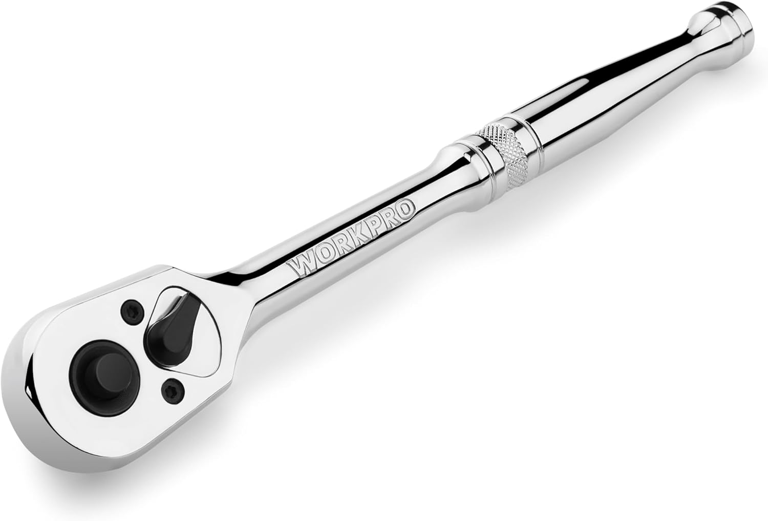 WORKPRO 1/2-in drive chrome ratchet wrench with quick-release reversible head, full polished