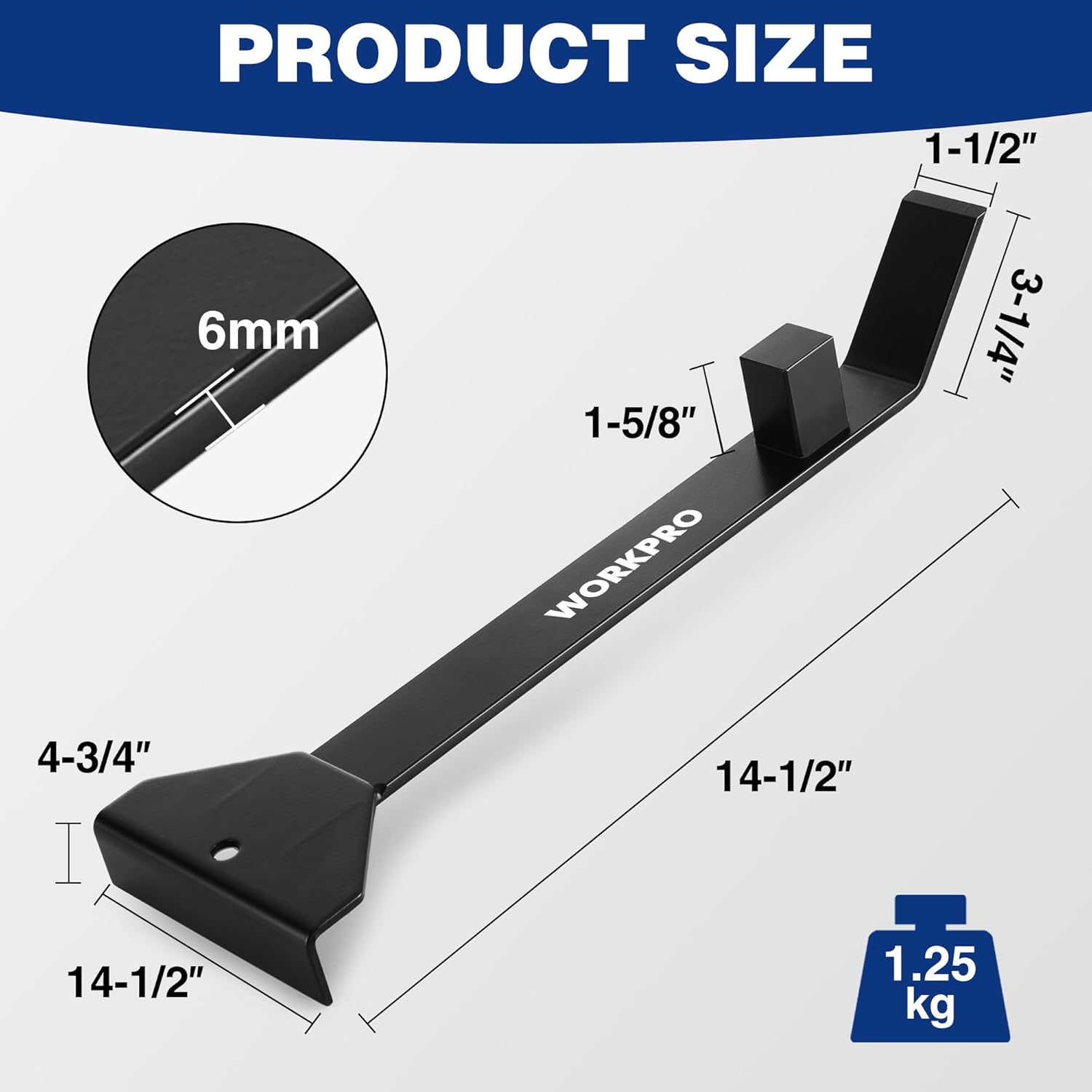 Black 17-inch heavy duty pull and pry bar for flooring installation, wide pull head