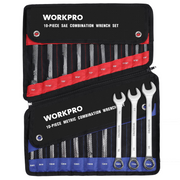 WORKPRO rolling pouch with 10-piece SAE and 10-piece metric combination wrenches