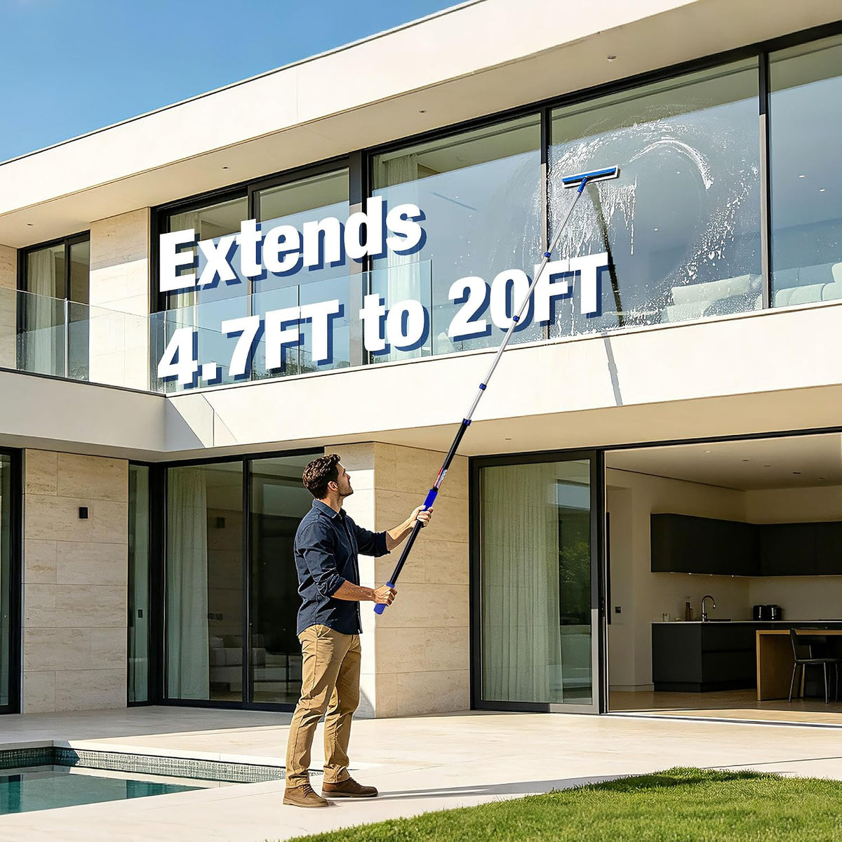 WORKPRO 20FT Pole, 5-20FT for Painting, Cleaning and Tree Trimming | Sturdy Aluminum, Flip-Lock, 3/4" Thread, Reach 2nd-Story Windows, High Ceilings and Tree Branches, Portable
