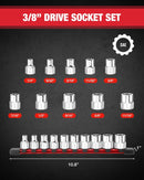WORKPRO 3/8" Drive Socket Set, 10-Piece SAE CR-V Socket Set with Organizer | Standard & Shallow Sockets, External Hex Socket, 1/4" to 11/16", 6-Point, Size Markings, PVC Socket Rail, for Auto Repairs