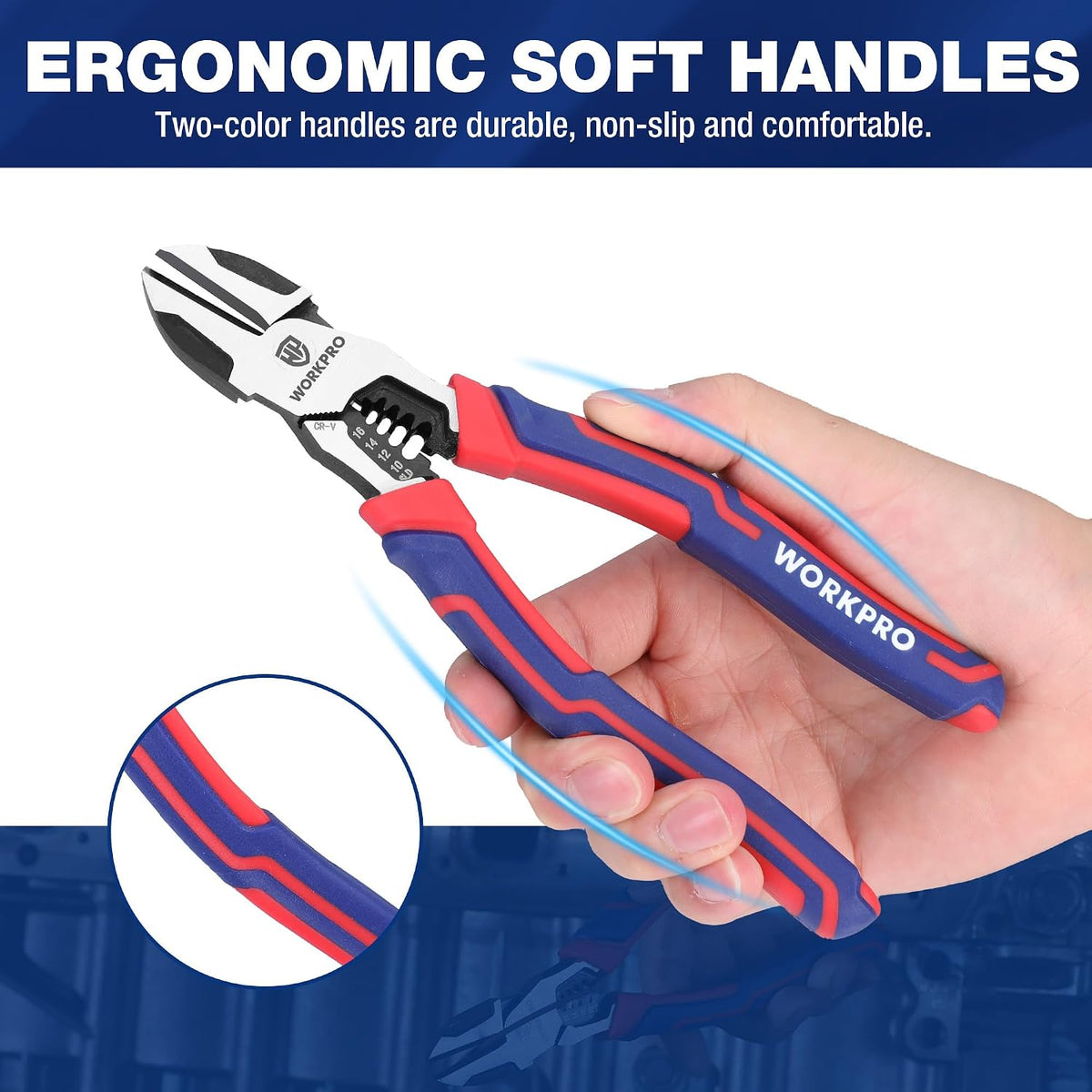 WORKPRO 2-in-1 Diagonal Cutting Pliers with Wire Stripper, 7.5 Inch CRV Steel Wire Cutters with Comfort Grip Handles, Heavy Duty Side-Cutting Pliers for Electricians and Homes, Christmas Gift