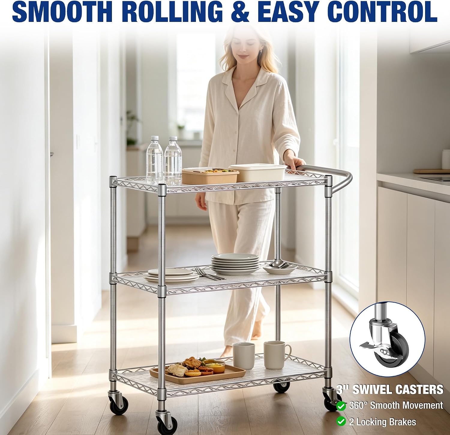 WORKPRO 40" 3-Tier Utility Cart, 330 LBS Capacity, Adjustable Shelves