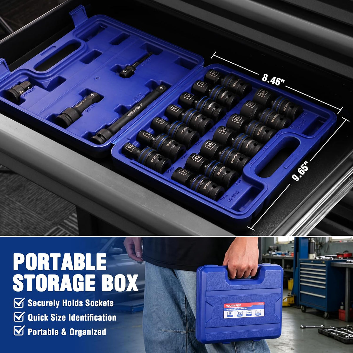 WORKPRO 18-Piece 1/2" Dr. Universal Impact Socket Set, Metric