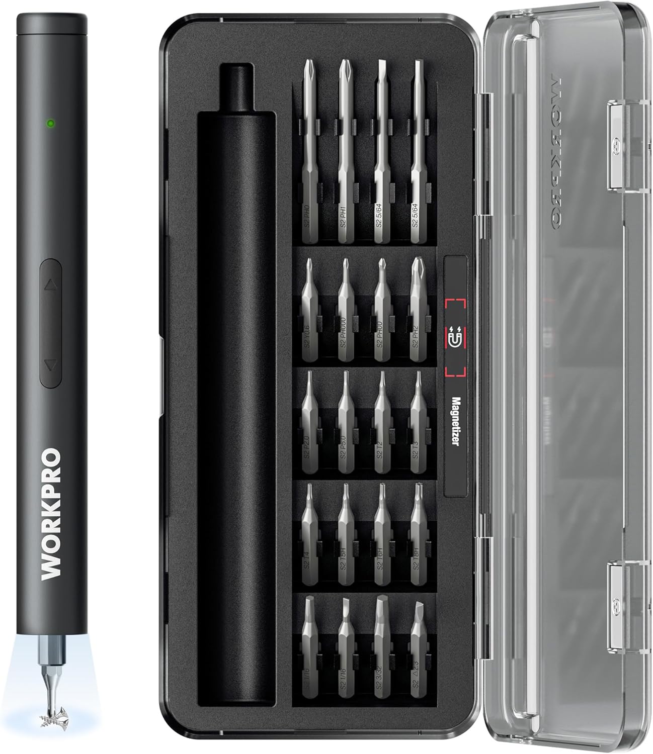 WORKPRO 20-in-1 Mini Electric Screwdriver with Magnetizer & S2 Steel Bits, 3.6V Rechargeable Precision Screwdriver Set for Electronics, Phone, Camera, Laptop & Watch