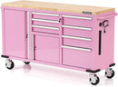 WORKPRO 62" x 20" 7-Drawer & 2-Door Rolling Tool Chest, Mobile Tool Storage Cabinet with Power Strip, Locking System, Heavy Duty Rolling Cabinet for Garage, Home & Kitchen, 1000 lbs Capacity, Pink