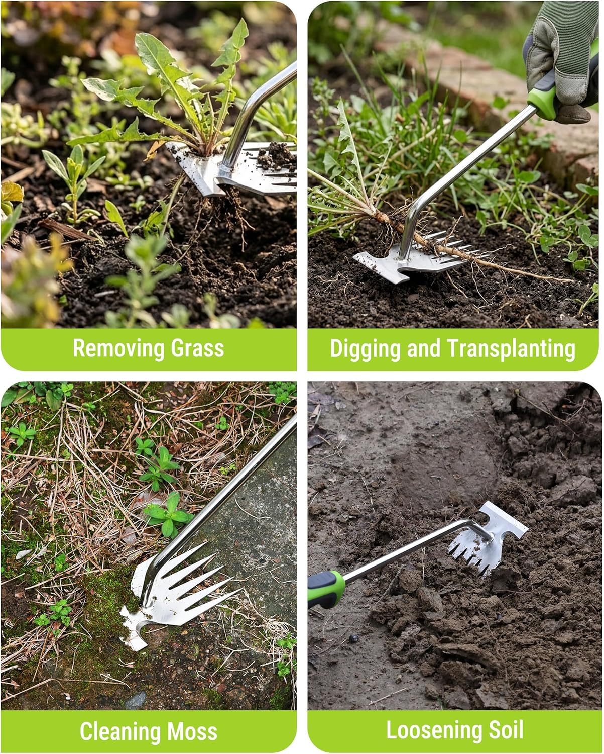 WORKPRO weed puller used for loosening soil, removing grass, cleaning moss, and transplanting.