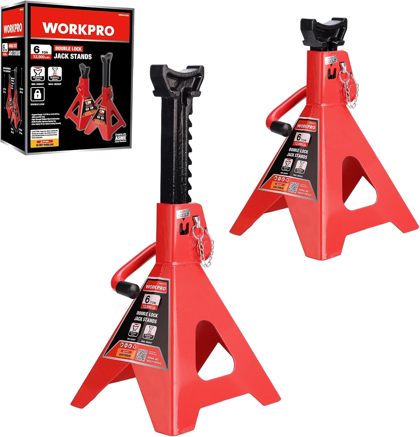 WORKPRO 3 Ton Jack Stands with Double Lock, 6000 LBS Capacity, 1 Pair