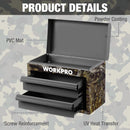 WORKPRO Metal Mini Tool Box, Top Tool Chest containing Two Drawers with Ball Bearing Slides, PVC Drawer Liners and PP Feet Pads, Durable Cold Rolled Steel Small Toolbox for Multi-Purpose Storage, Camo