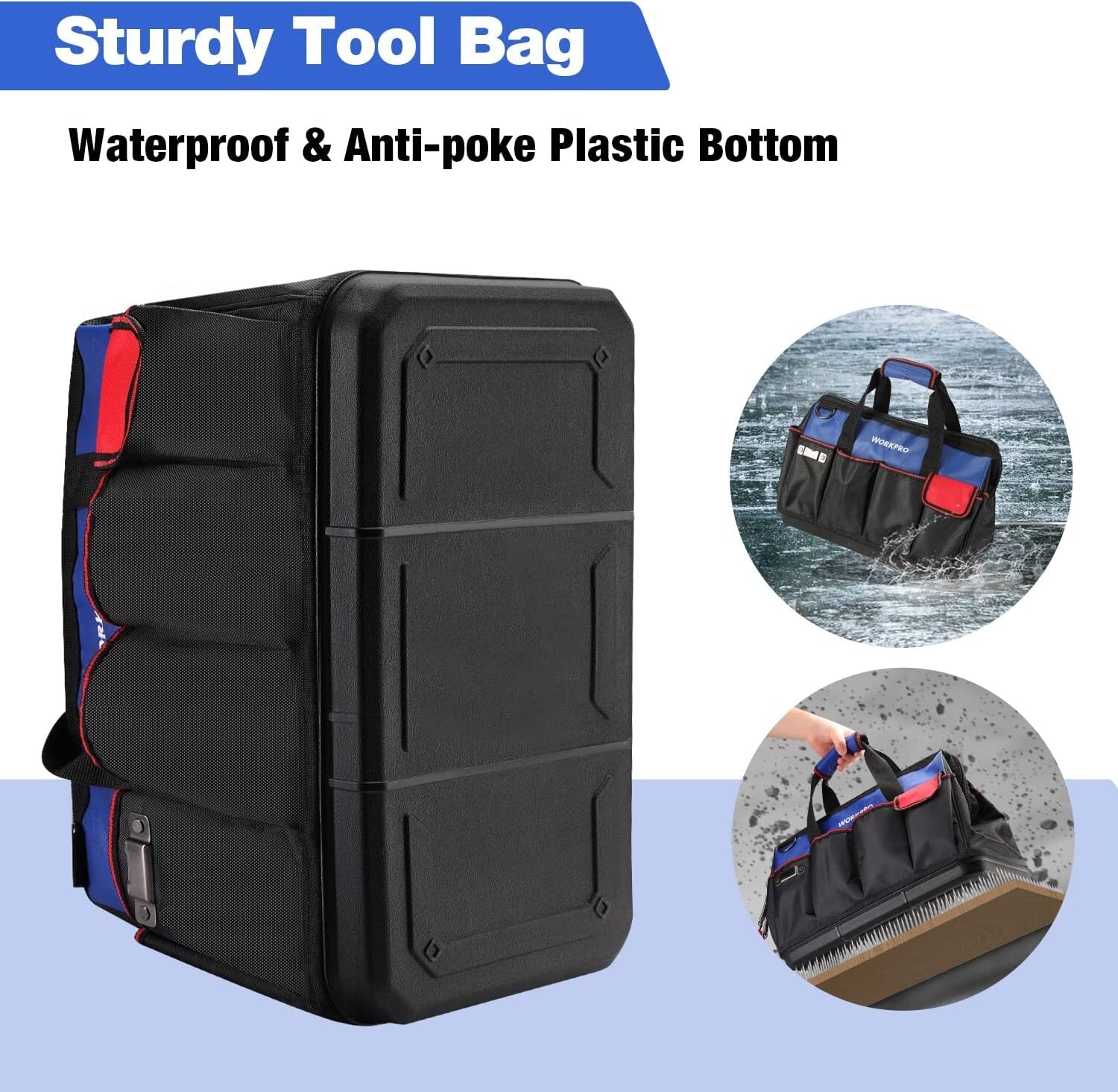 WORKPRO 18" Tool Bag Tool Tote Waterproof with Base and Adjustable Shoulder Strap