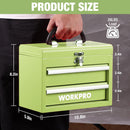 WORKPRO Portable Mini Tool Box, 2 Drawers Metal Tool Chest with Ball Bearing Slides, Top Storagewith Latch, Ergonomic Carrying Handle, Mechanic Toolbox with PVC Liners and PP Feet Pads