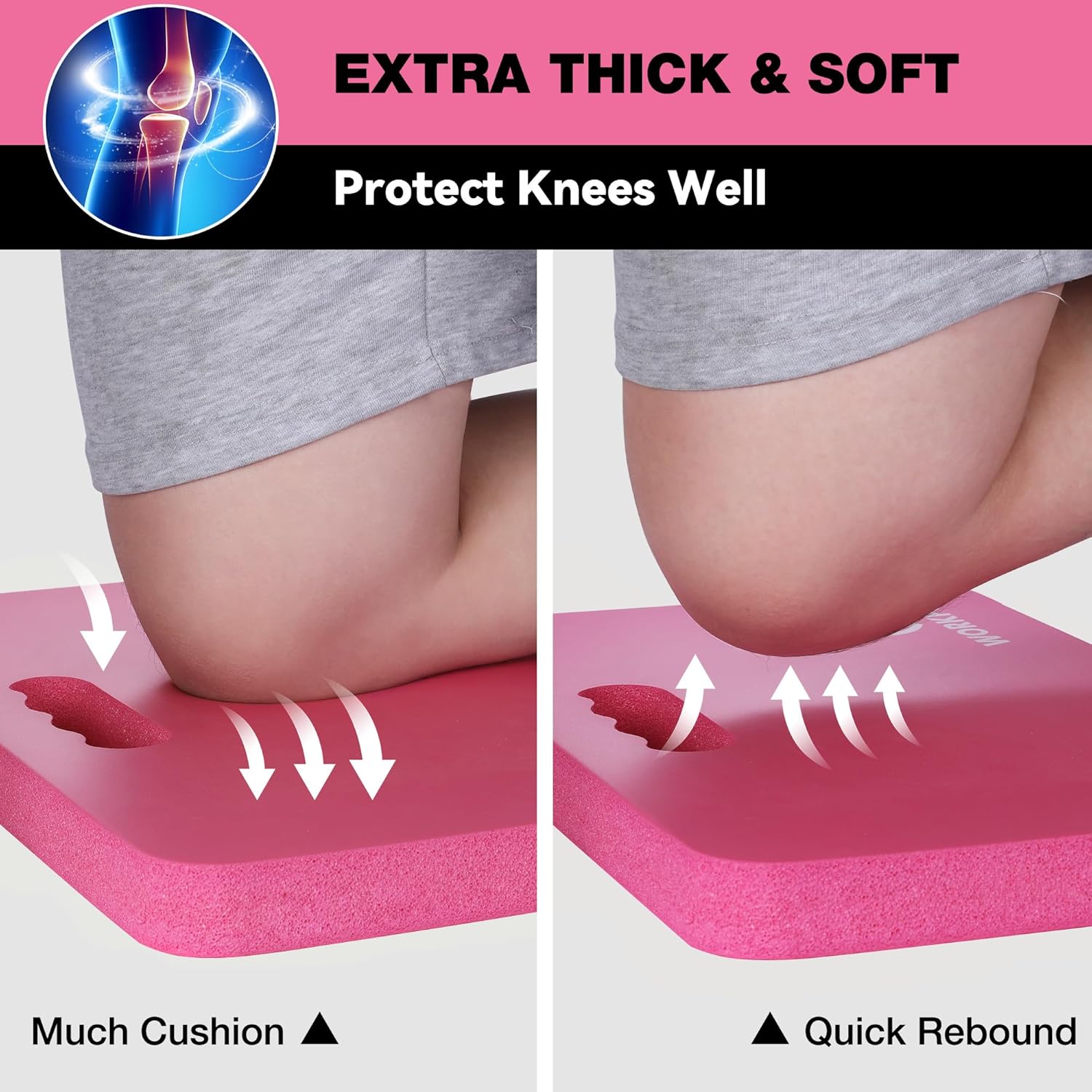 Extra thick foam kneeling pad in pink, cushioned support for knees