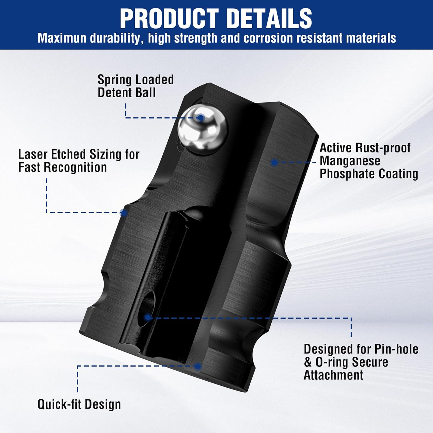 WORKPRO impact socket adapter with spring ball locking detail, CR-Mo steel