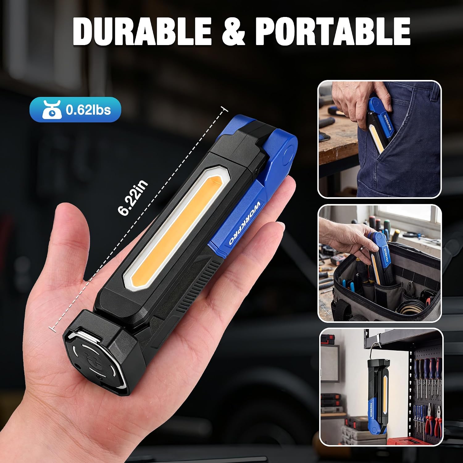 WORKPRO Magnetic LED Dual-Sided Work Light, Foldable Rechargeable Light