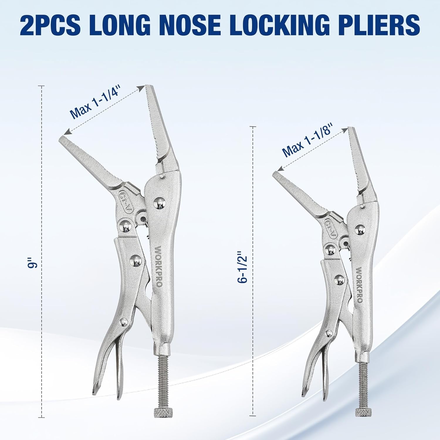 WORKPRO 5-Piece curved jaw locking pliers set in chrome steel with durable secure innovation quality