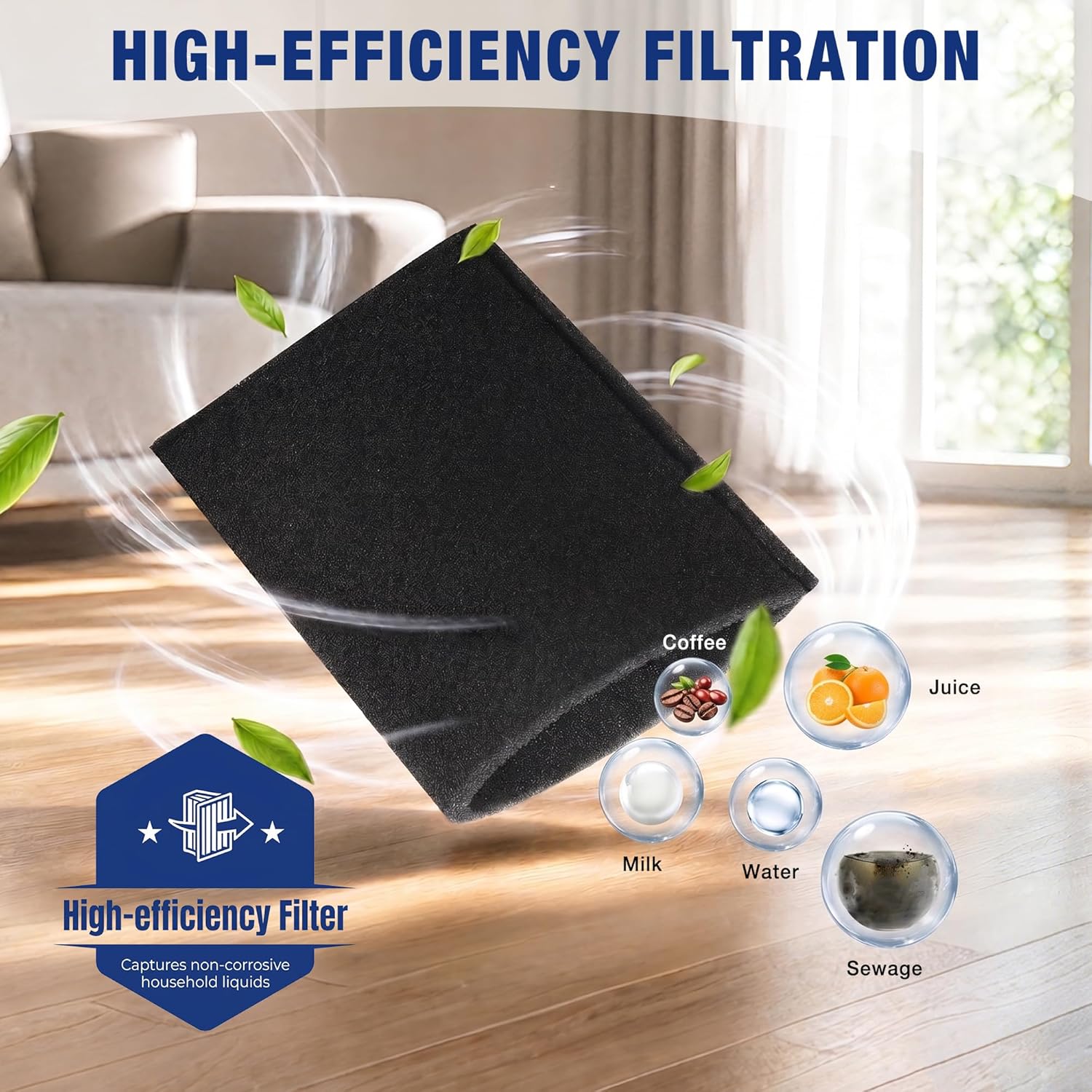 Set of three black foam wet vacuum filters