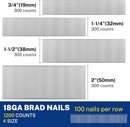 WORKPRO 1200 Count 18 Gauge Brad Nails, (2＂,1-1/2＂,1-1/4＂,3/4＂), Universal Brad Nail Gun Nails for Pneumatic & Electric Brad Nailers