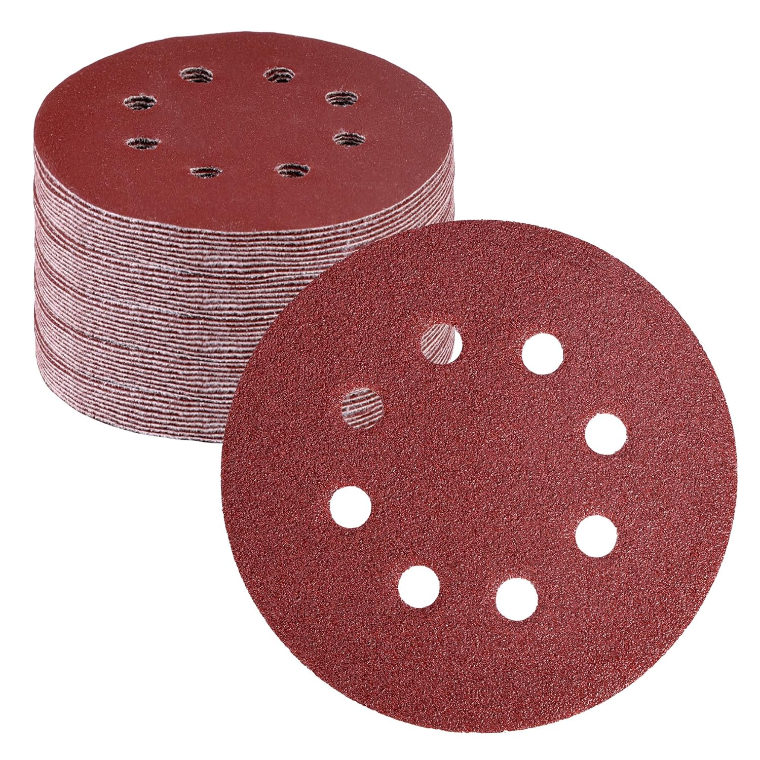 WORKPRO 60-grit sanding discs, burgundy 5-inch hook-and-loop, 8-hole, stacked