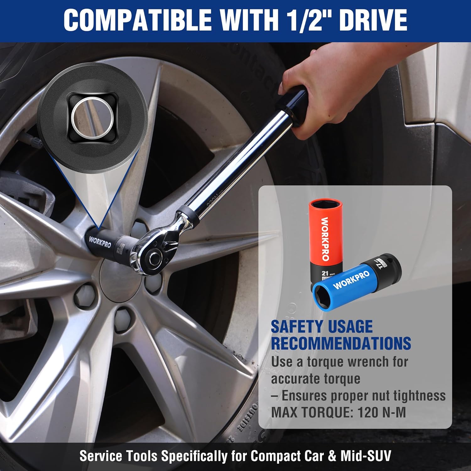 1/2 in drive lug nut socket with colored sleeve used on a wheel for tightening