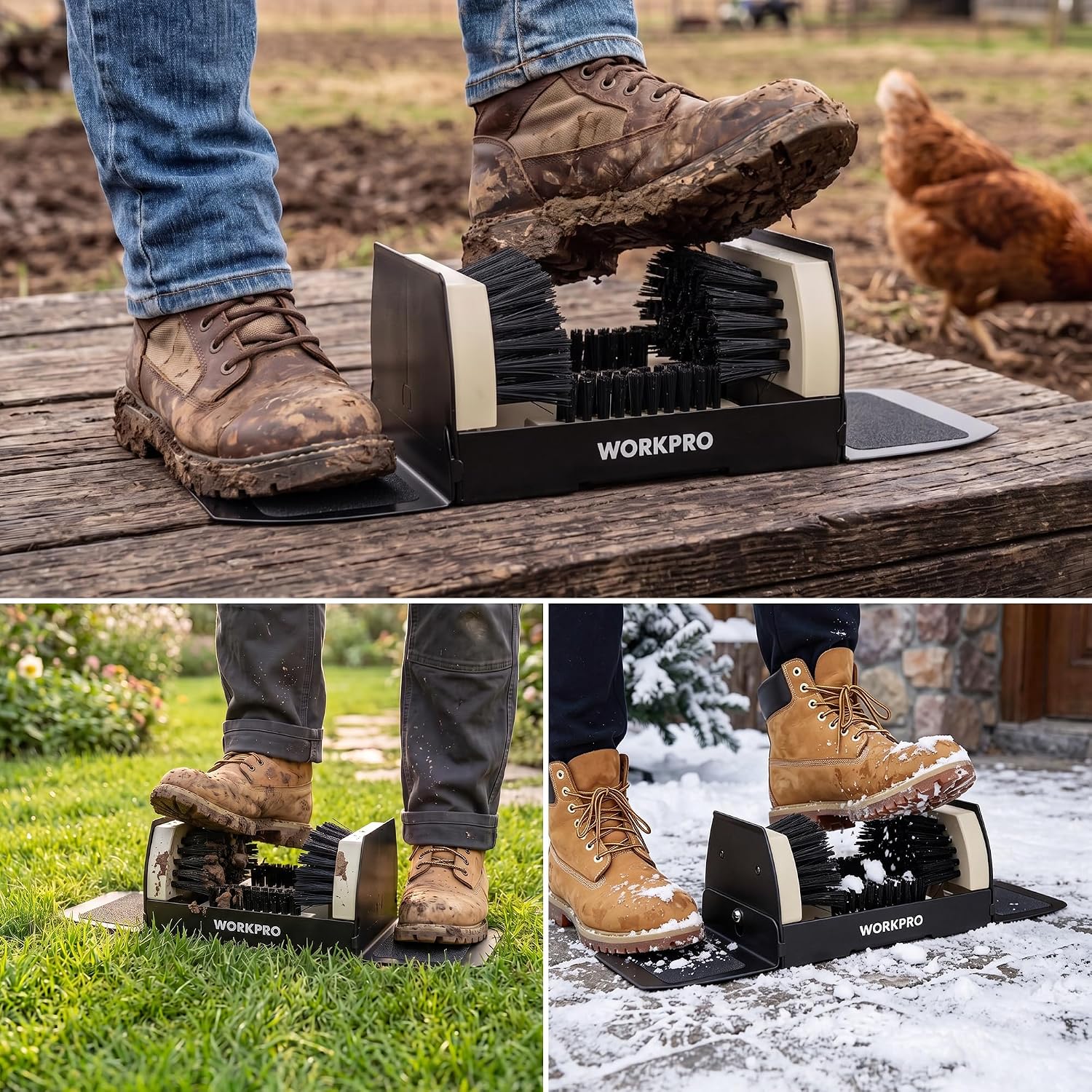 WORKPRO Boot Scrubber, Shoe Brush Kit, Boot Brush Set Outdoor Indoor