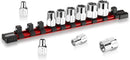 WORKPRO 3/8" Drive Socket Set, 10-Piece SAE CR-V Socket Set with Organizer | Standard & Shallow Sockets, External Hex Socket, 1/4" to 11/16", 6-Point, Size Markings, PVC Socket Rail, for Auto Repairs