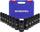 WORKPRO 14-Piece 1/2＂ Drive Deep Impact Socket Set, 6-Point Impact Deep Socket Set with Heavy Duty Storage Case for Automotive and Mechanical Repairs, 3/8"-1-1/4", Cr-V Steel, SAE