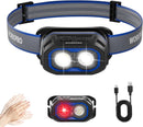 WORKPRO 1200LM Rechargeable Headlamp, Super Bright Head Lamp with White Red Light, Motion Sensor, Memory Function, Shockproof & IPX6 Waterproof Headlight with Dimmable for Camping, Hunting, Repair