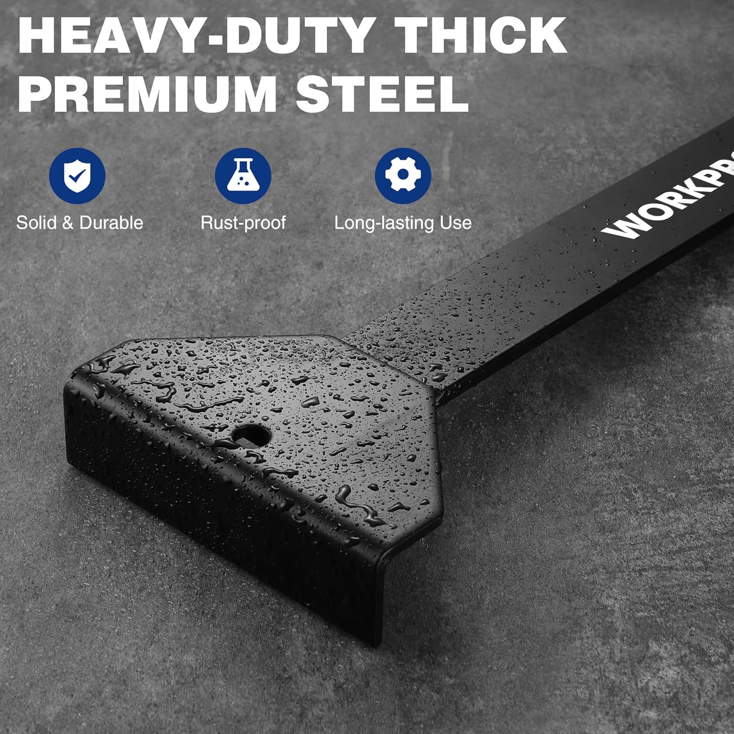 Black thick steel pull bar with textured striking block, heavy duty construction