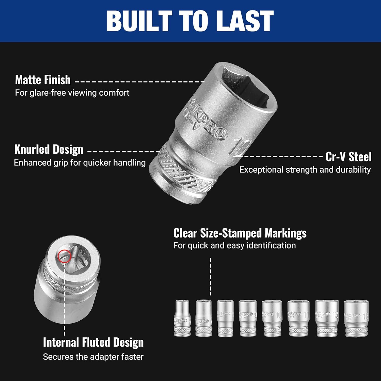Silver mini socket adapter with knurled grip and internal fluted design