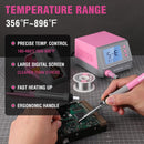 WORKPRO Soldering Station, 60W Soldering Iron Kit Digital Display, 5 Extra Iron Tips, Precision Temperature Control Solder Station for Electronic Repair, DIY Enthusiasts - Pink Ribbon