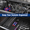 WORKPRO Magnetic Socket Organizer, 1/2-Inch Drive Aluminum Alloy Socket Rail, Heavy Duty Socket Holder, Socket Rack Kit 1/2-Inch x 10 Clips Black (Socket not Included) | ‎Magnetic Socket Rail, Rotatable & Moveable Clips