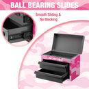 WORKPRO Metal Mini Tool Box, Top Tool Chest containing Two Drawers with Ball Bearing Slides, PVC Drawer Liners and PP Feet Pads, Cold Rolled Steel Small Toolbox for Multi-Purpose Storage - Pink Ribbon