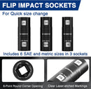 WORKPRO 4PCS Impact Socket Set 1/2" Drive, Lug Nut Socket Set, Wheel Socket Set Cr-Mo Steel, Includes 1PC 3" Extension Bar & 3PCS Flip Sockets of 6 Metric and SAE Sizes