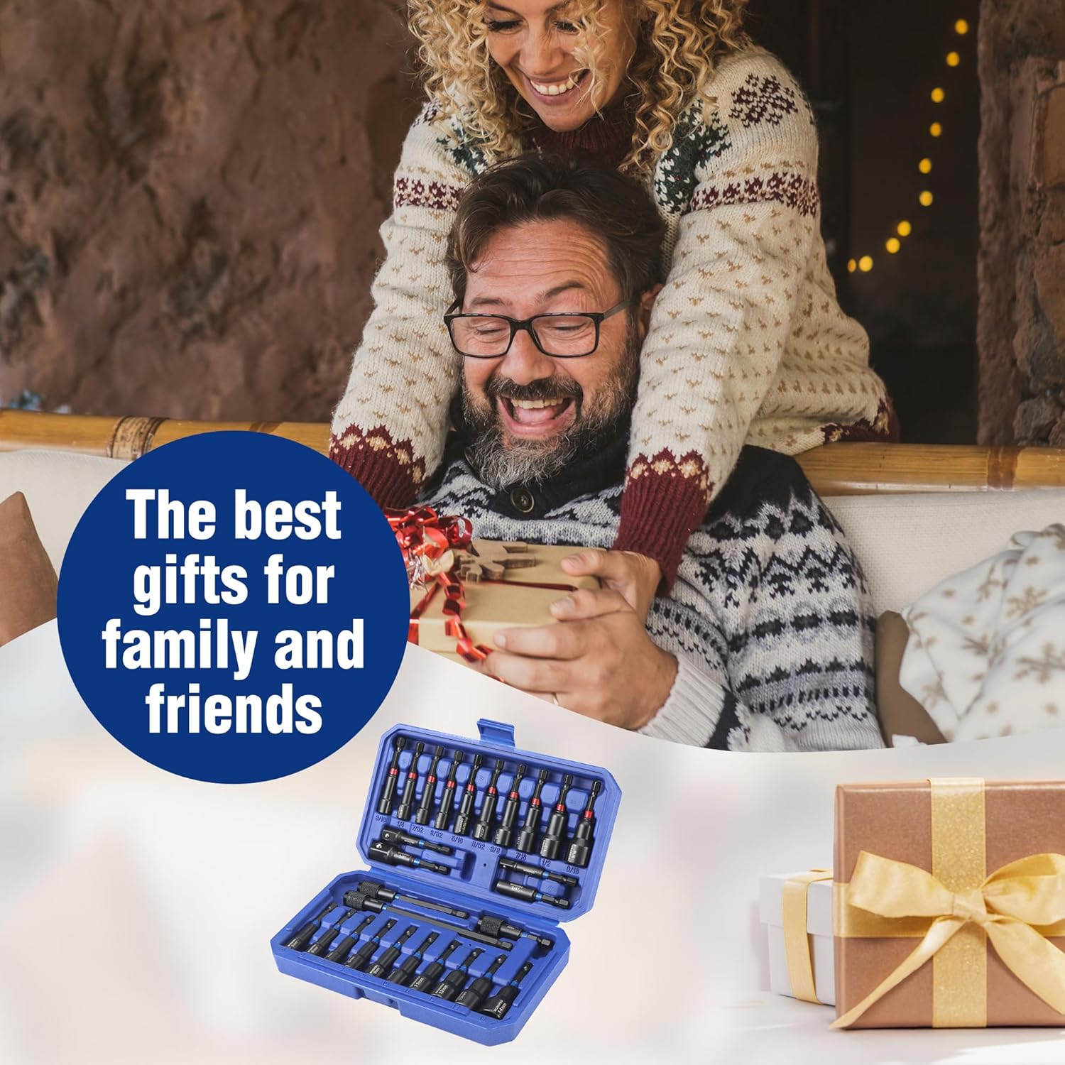 Magnetic nut driver set kit in blue storage case for carrying and gifting