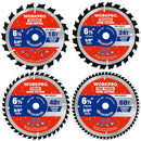 WORKPRO 6-1/2 Inch Woodworking Circular Saw Blades, 18T/24T/40T/60T All-Purpose Wood Cutting Variety, Thin Kerf, Carbide Tipped, ATB Tooth, 4-Pack