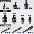 WORKPRO 10-Piece Impact Socket Adapter Set with Case, CR-MO Steel | 4-PC Adapter/Reducer + 3-PC Universal Joint Socket + 3-PC 1/4" Hex Shank Extension, 1/4",3/8",1/2" Drive, Impact Grade
