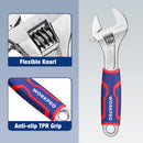 WORKPRO 8-inch Adjustable Wrench, Wide Jaw Opening Wrench with Rubber Anti-slip grip, Metric/SAE Scales, Premium Cr-V Steel, Chrome Plated