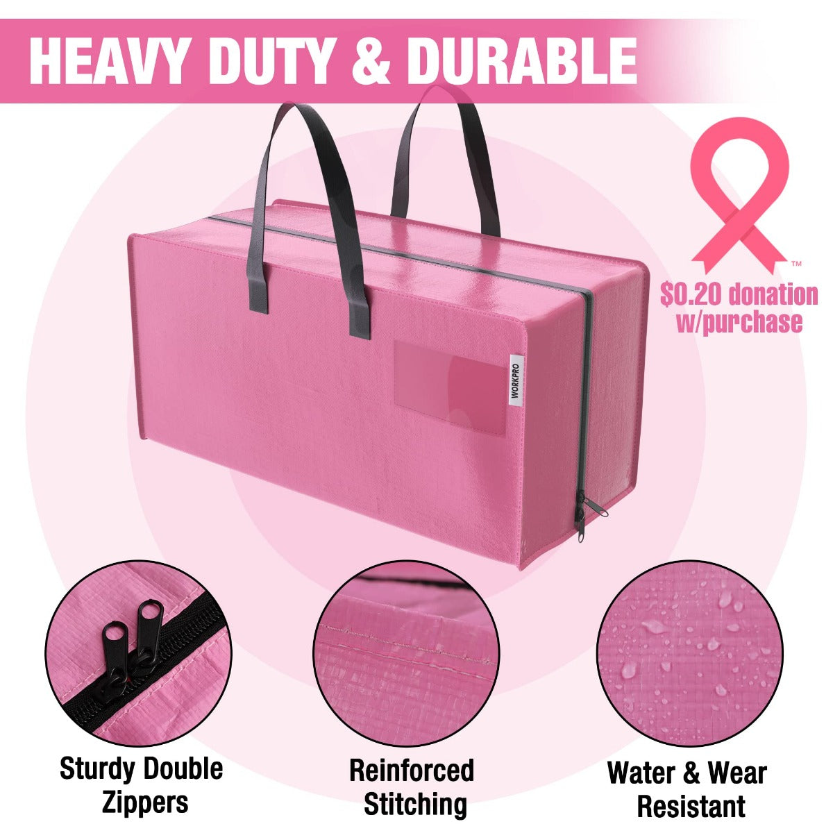 Pink extra-large zippered moving tote with black carry handles and backpack straps