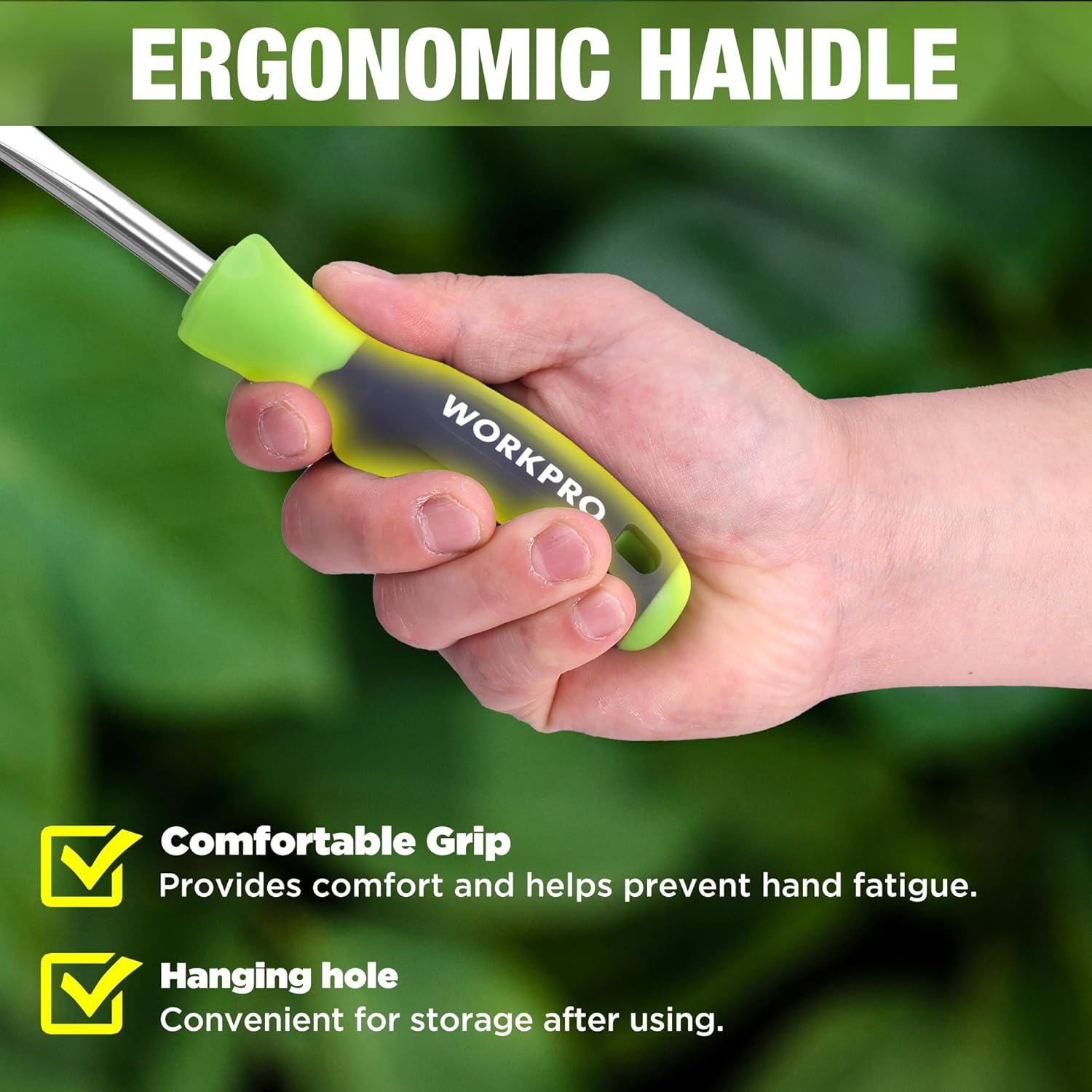 WORKPRO crack weeder with green soft handle and ergonomic grip for comfortable use
