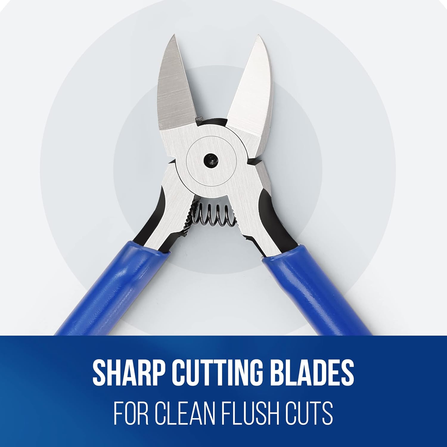 WORKPRO flush cut side cutting pliers with sharp blades, blue handles and black jaws