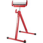 WORKPRO height-adjustable folding roller stand with red frame and black rollers