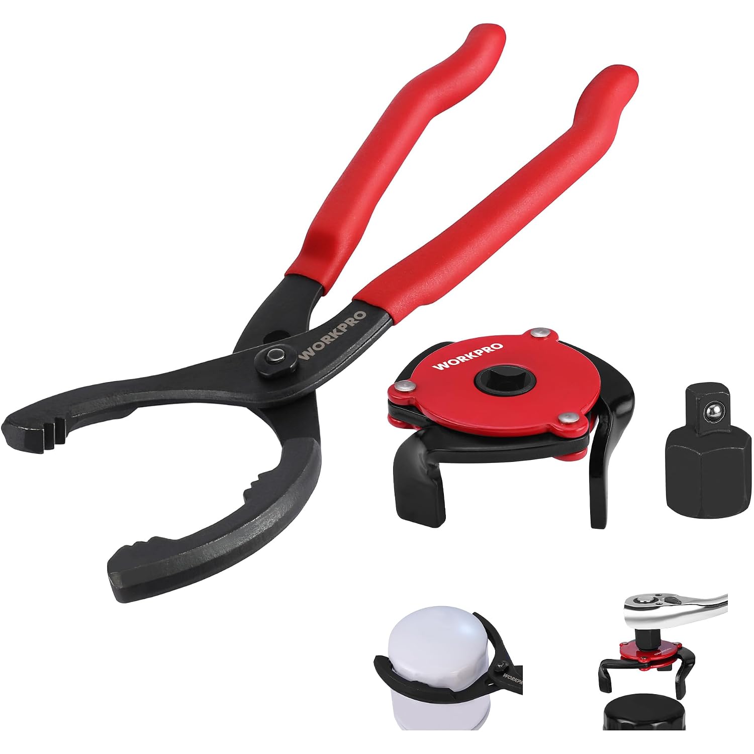 WORKPRO 2-Piece Oil Filter Wrench Set, 12” Adjustable Oil Filter Plier & 3-Jaw Universal Oil Filter Removal Tool, for Easy Oil Changes, Ideal for Car, Motorcycle, Truck Maintenance & Home Garage Use
