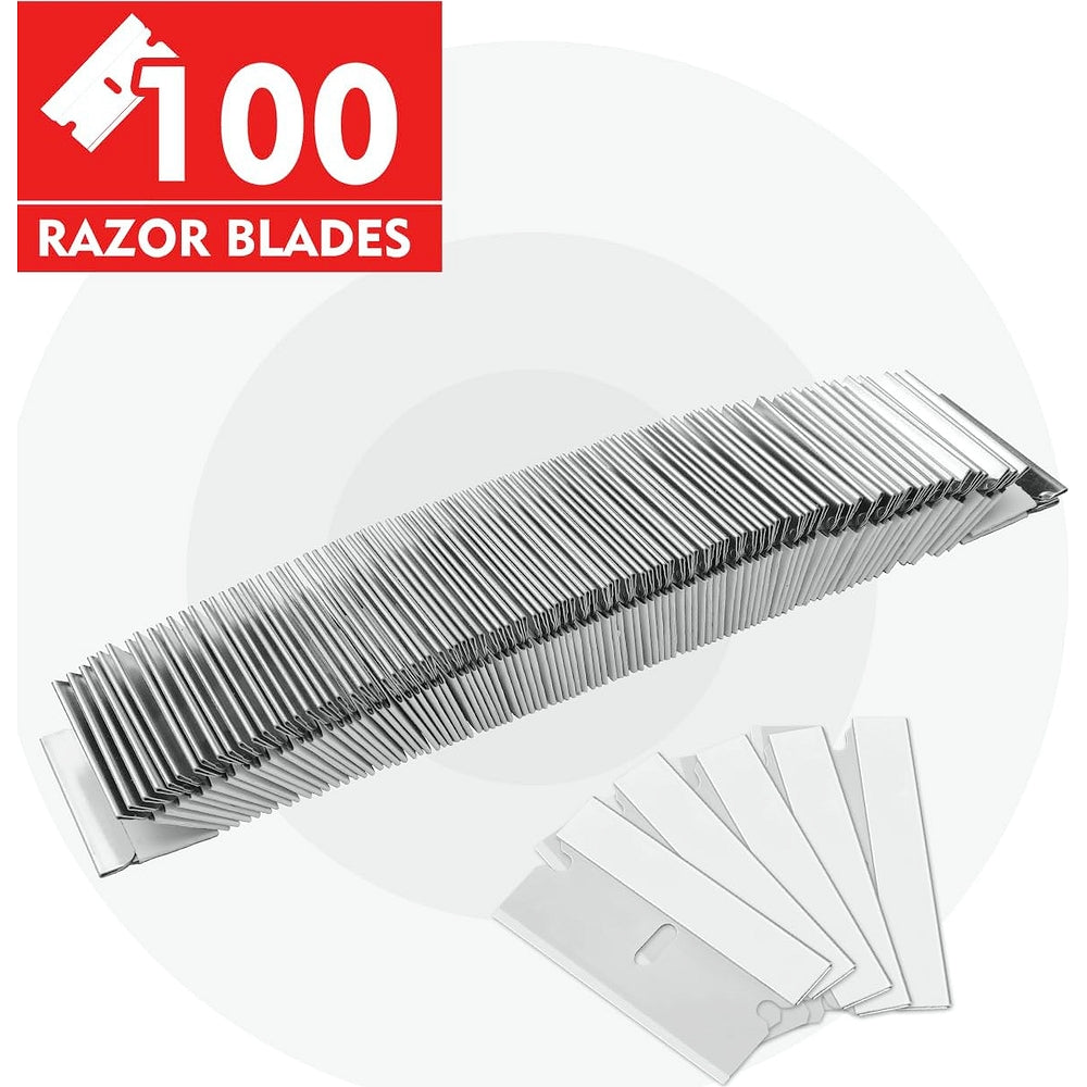 100-pack single edge razor blades, stack of steel blades with single cut edge