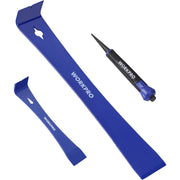 Blue pry bars and blue nail punch tool with pointed tip for nailing work